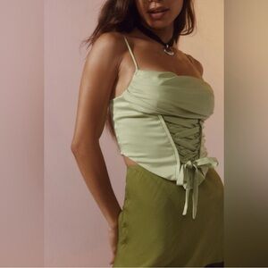 Urban Outfitters Satin Lace-Up Green Top​